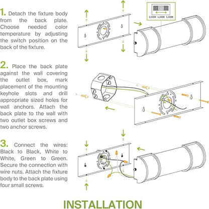 ASD LED 24" Vanity Flush Mount Light Fixture, Linear Bathroom Lighting Bar | 3CCT, Dimmable, ETL Listed | 25W 2600LM 3000-5000K 100-277V | Long Tube Bath Wall Sconce Over Mirror | Nickel, 4 Pack