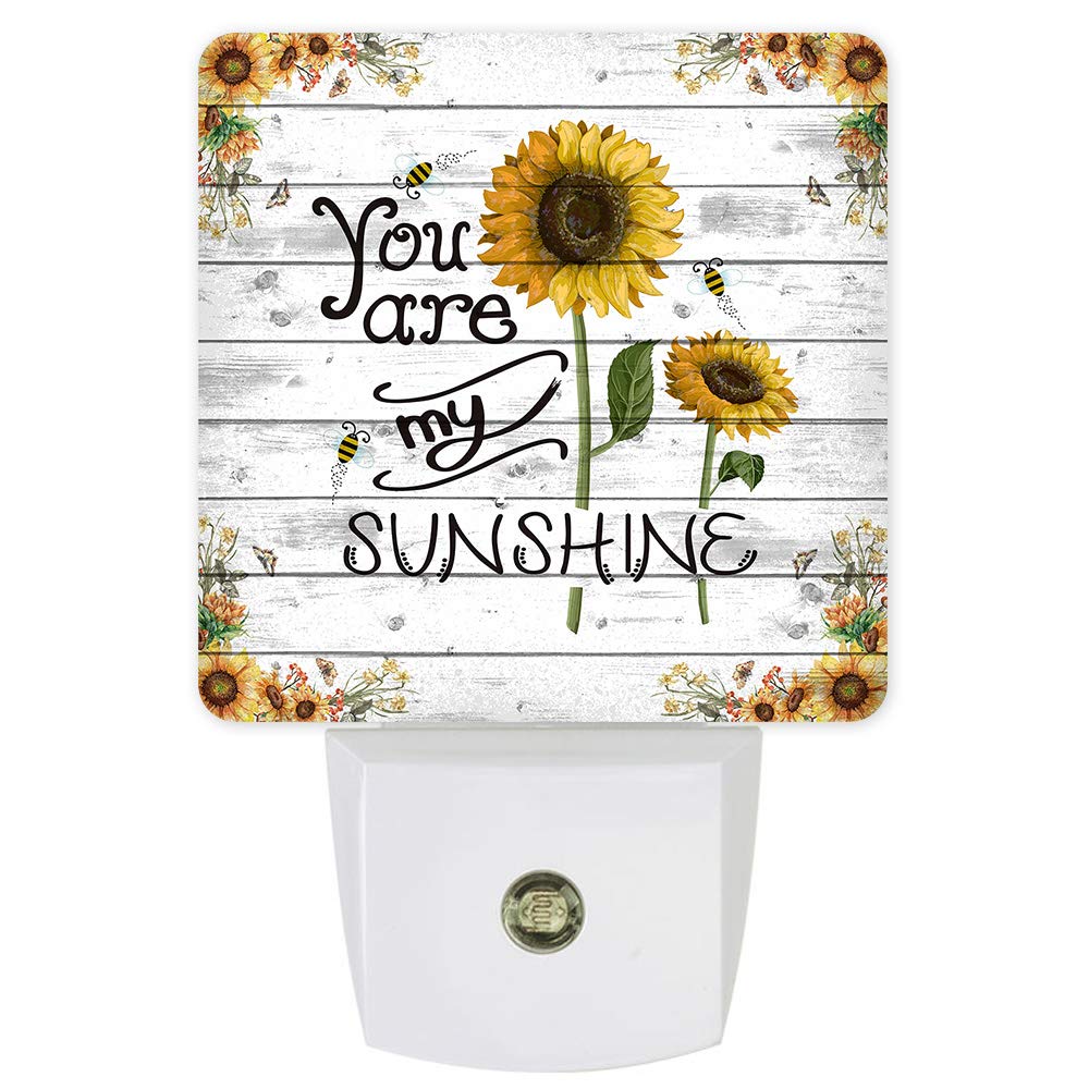 Farm Sunflower Bee Plug-in LED Night Lights Retro Wooden Printed Auto Dusk-to-Dawn Sensor for Bedroom, Bathroom, Kitchen, Nursery,Hallway,Stairs,Wall Home Decor