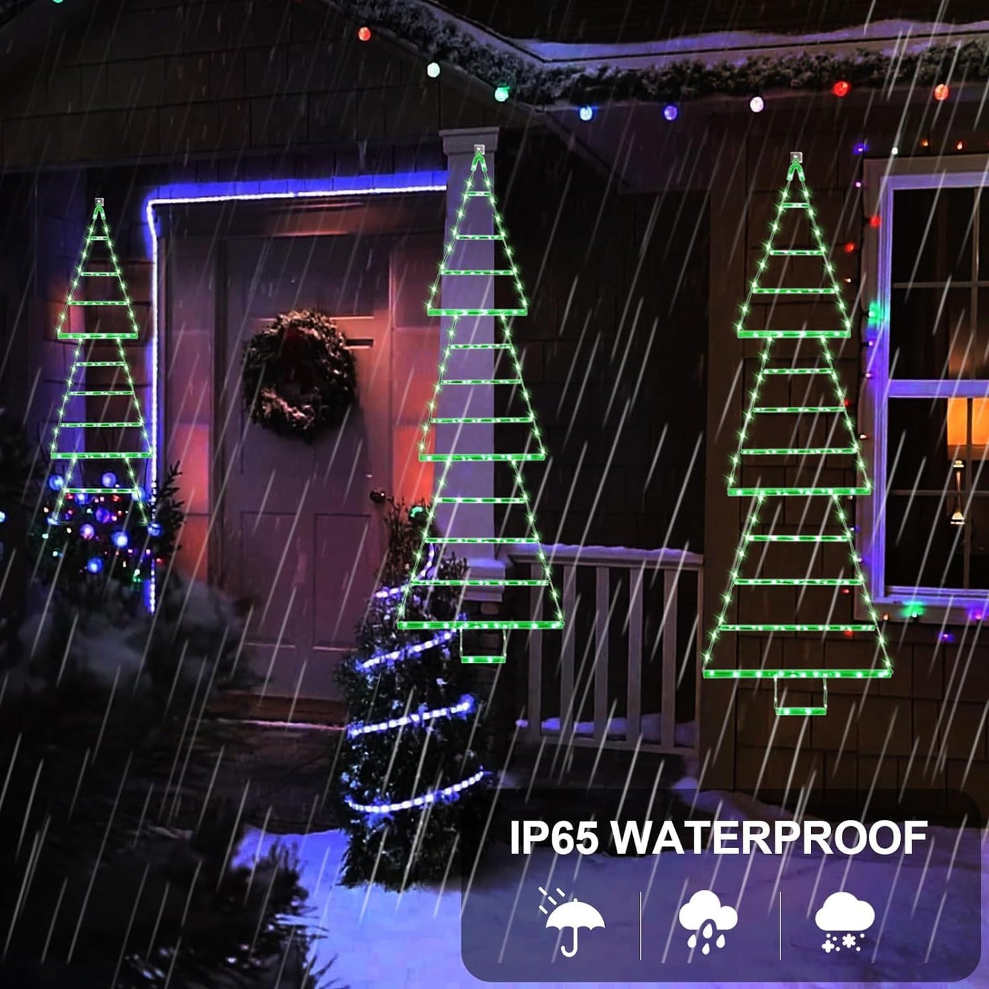 (2023 New) Christmas Decorations LED Christmas Light 4.3ft Christmas Ladder Tree Lights,165 LED Outdoor Christmas Lights Decorations for Home,Wall,Window,Xmas Tree Decor (Green),(‎YLS1000WD01)