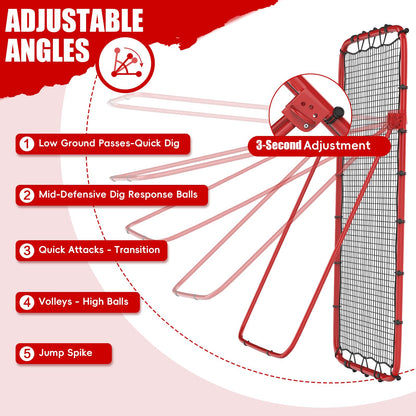 Volleyball Rebounder Net 7x4 Ft, 5-Angle Adjustable Rebounder Net for Practicing Digging, Setting, Spiking, Bounce Back Training Equipment with 2 Target Stripes & Portable Travel Bag for Storage