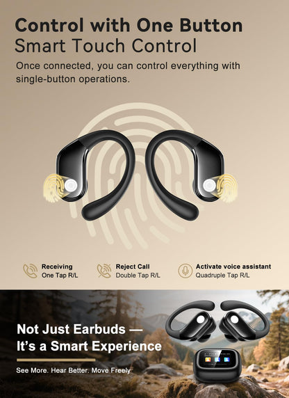 jaddsa Wireless Earbuds, ENC Noise Cancelling Ear Buds with Smart Touchscreen, Bluetooth 5.4 Headphones, Bass Stereo Sound Over-Ear Earbuds, 5 EQ Modes for Sports/Travel/Gym- Jet Black