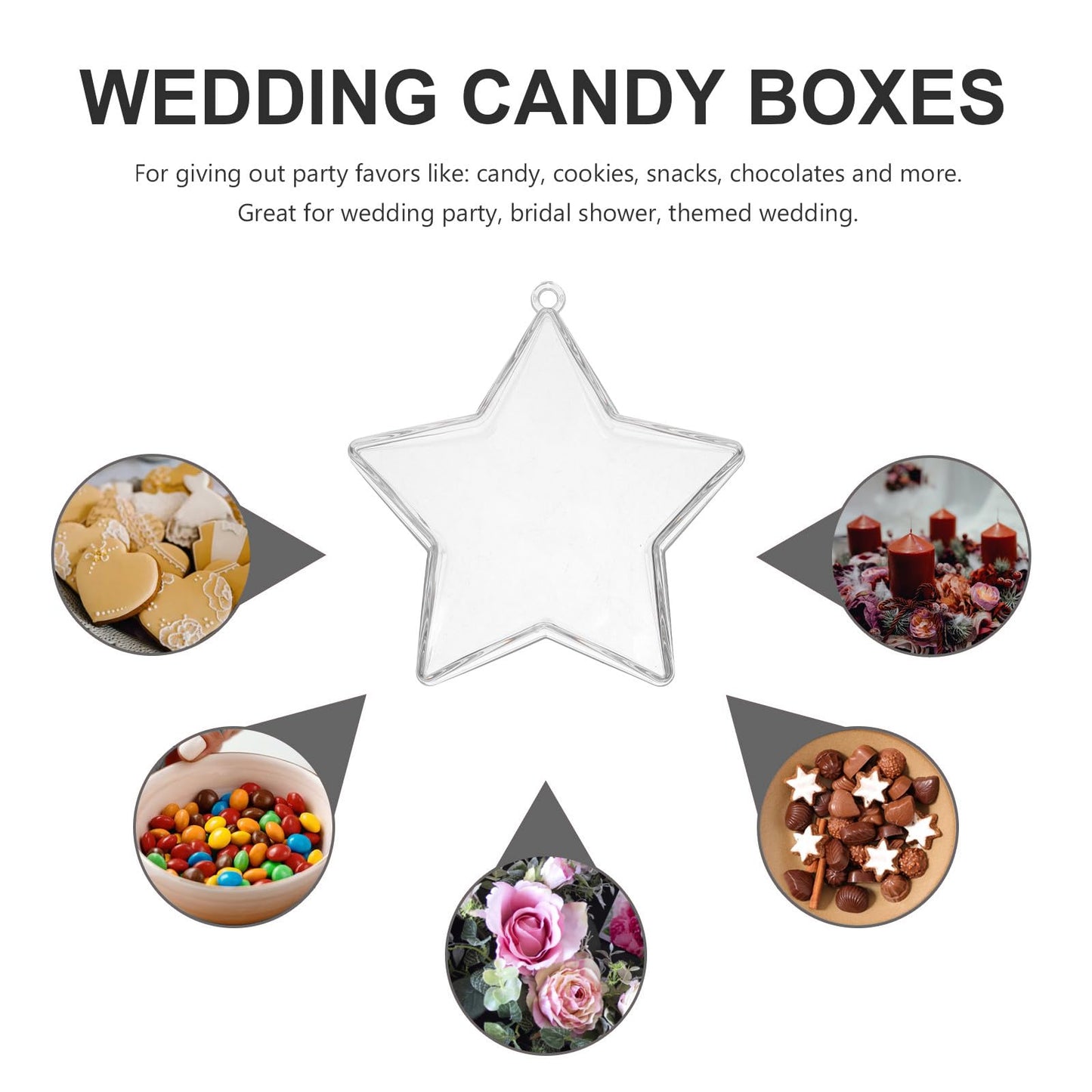 MAGICLULU 25pcs Clear Star Shaped Candy Boxes, Fillable Plastic Treat Containers, Hanging Transparent Baubles for Christmas Tree Ornament And Holiday Party Favors