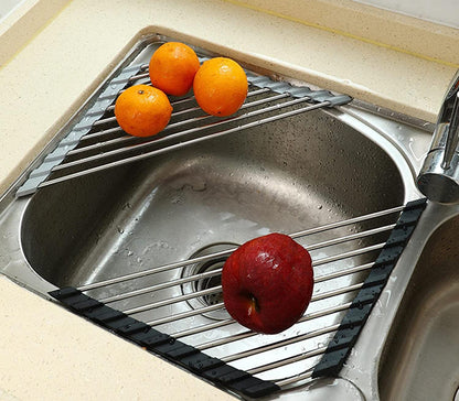Ahyuan Roll up Dish Drying Rack Over The Sink Kitchen Roll up Sink Drying Rack Portable Dish Drainer Foldable Dish Drying Rack (Warm Gray, 17.8''X17'')