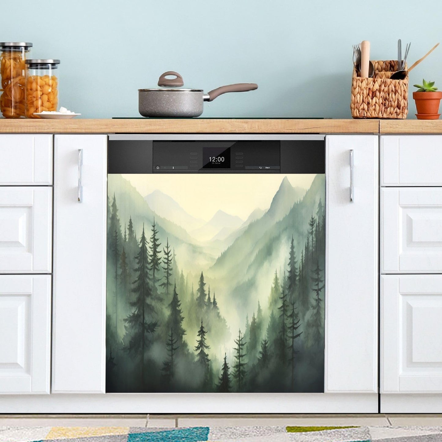 Bulletgxll Watercolour Forest Dishwasher Magnet Cover Decorative Magnetic Dishwasher Front Door Cover Refrigerator Magnet Sheet Sticker for Home Kitchen Decor, 23 x 26 Inch
