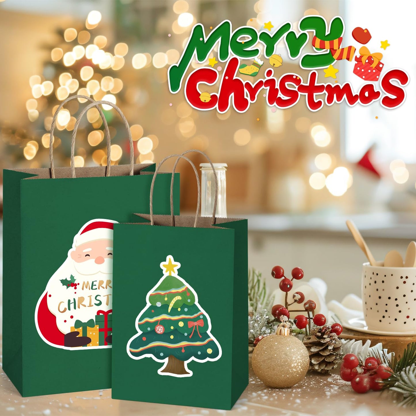 BagDream Forest Green Gift Bags with Handles Bulk 8x4.25x10.5 Inch 100Pcs Medium Kraft Paper Bags for Christmas, Thanksgiving, Craft, Party Favors, Retail, Grocery, Recyclable Paper Sacks