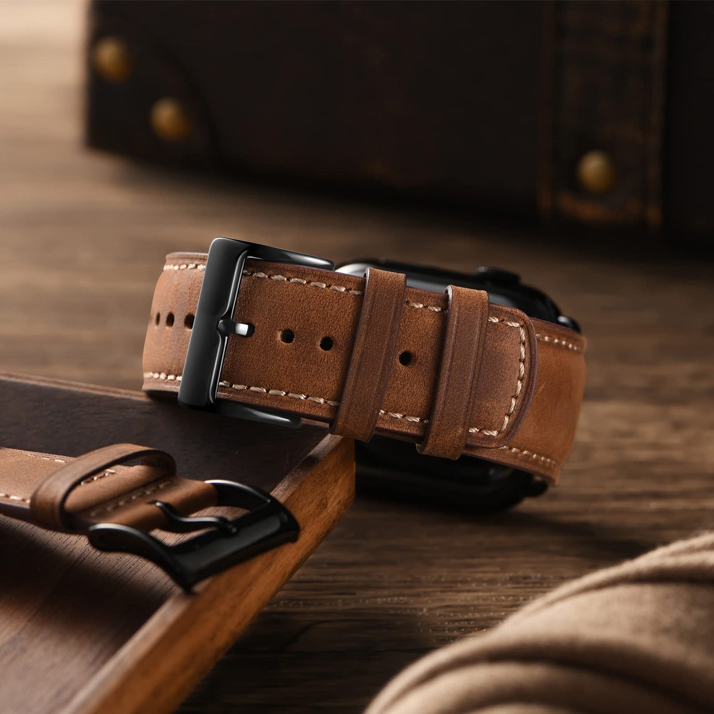 SUNFWR Leather Bands Compatible with Apple Watch Band 41mm 40mm 38mm for Men Women, Top Grain Genuine Leather Replacement Strap for iWatch Ultra 2, Ultra, SE2, SE, Series 9 8 7 6 5 4 3 2 1 (Red