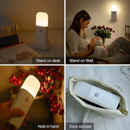 Motion Sensor Night Lights Indoor, Rechargeable Night Light Battery Powered, Portable Nightlight with Adjustable Brightness Activated Table Lamp for Kids, Adults, Bedroom, Bathroom(1Pack)