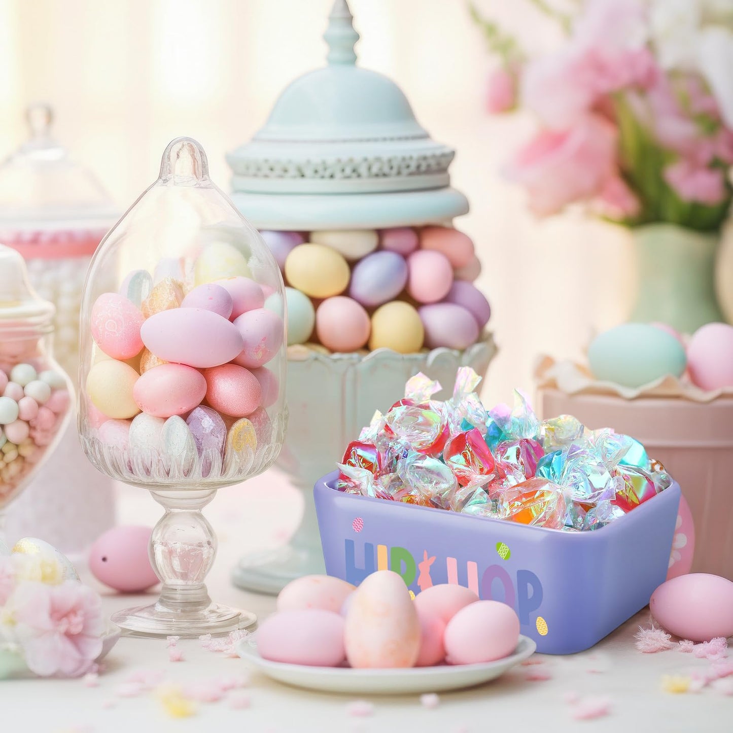 Potchen 4 Pcs Mini Candy Dish Ceramic Candy Bowls Serving Trays Farmhouse Home Table Decoration for Christmas Holiday Snacks Cookie Housewarming Gift(Easter)
