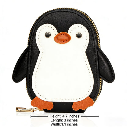 Novel and Interesting Cute Cartoon Penguin-shaped Coin Purse PU Leather Accordion Card Holder Large Capacity Zippered Money and Card Organizer Portable Mini Pocket Coin Purse Key Pouch (black)