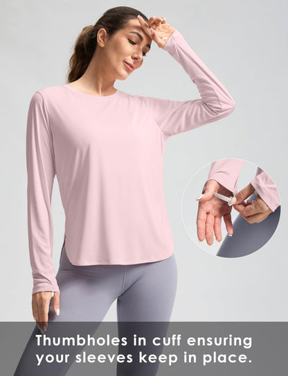 Women's Sun Shirts UPF 50+ Long Sleeve UV Protection Shirt Lightweight Quick Dry Workout Hiking Tops for Women(Seashell Pink,XL)