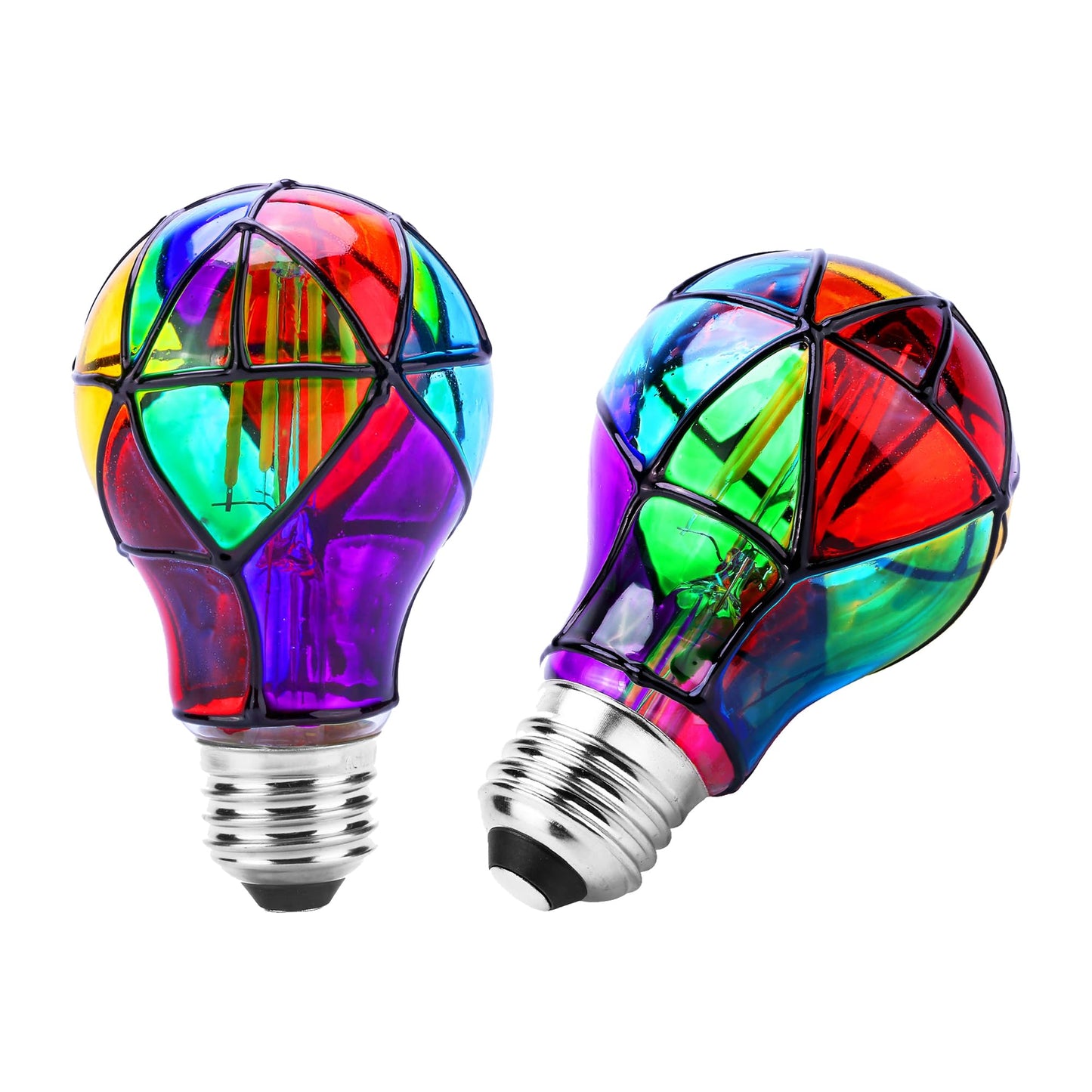 Kitmose 2 Pack Stained Glass Light Bulbs, LED Edison Light Bulb E26 3.5W Replacement Light Bulbs Tiffany Style for Bedroom Living Room Home Christmas Decoration (A60)