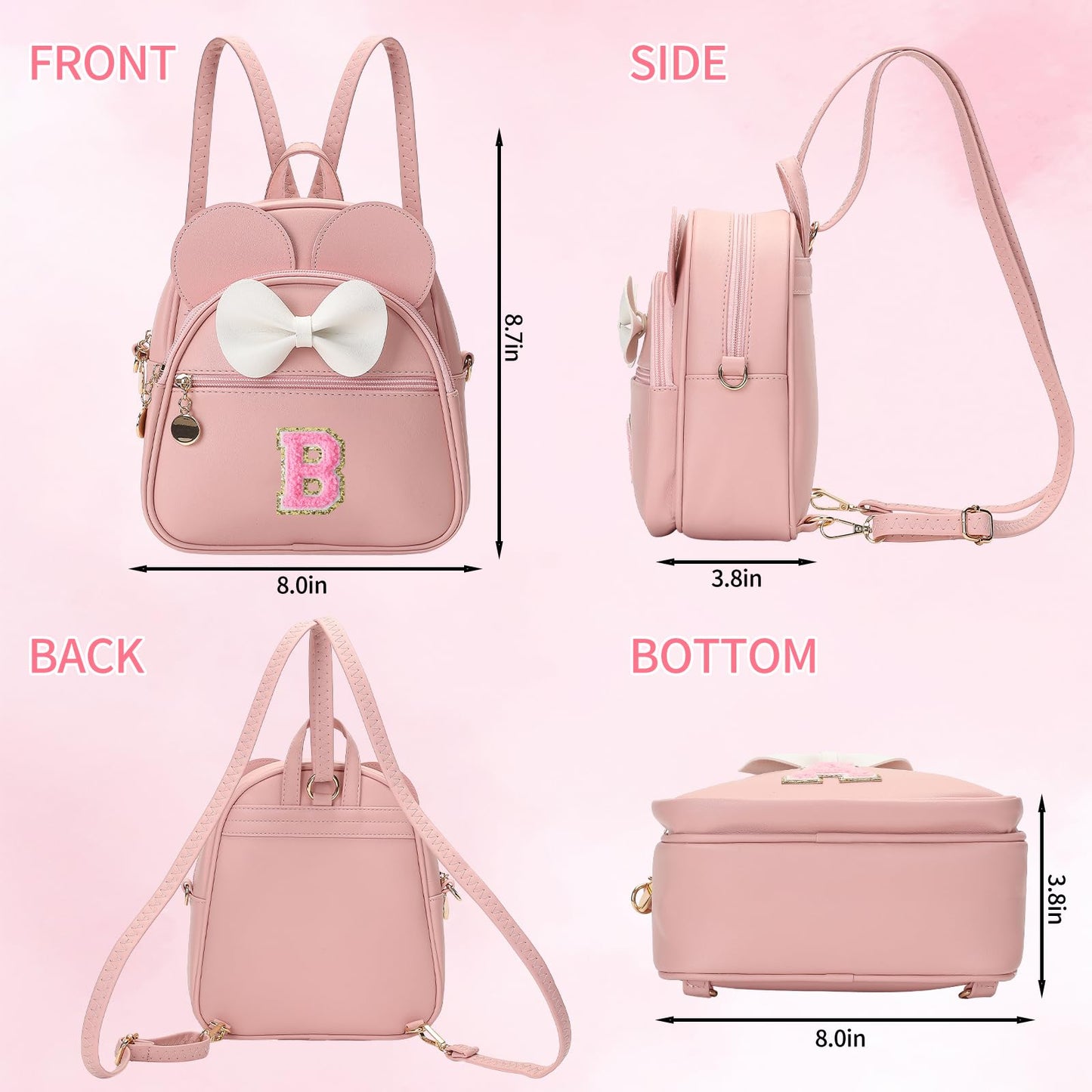 VLJTM Birthday Gift for 2 3 4 5 6 7 8 9 10 Year old Girls Personalized Initial Toddler Mini Backpack Purse for Kids-Pink-B
