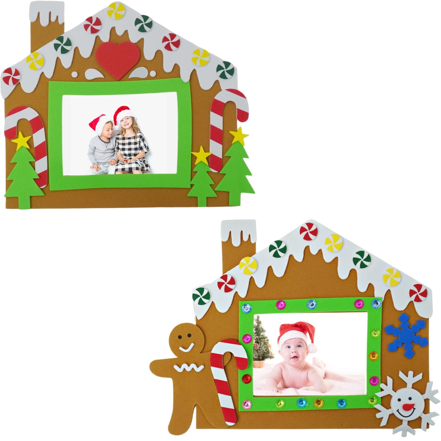 4E's Novelty Foam Gingerbread House Picture Frame Craft (4 Pack) – Self Adhesive Gingerbread House Kit, Christmas Photo Magnet Craft Kits for Kids,DIY Foam Christmas Frames for Kid