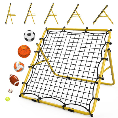 LIANTRAL Baseball Rebounder Net, Adjustable Bounce Back Trainer for Soccer, Volleyball, Softball, Portable Folding Rebounder for Passing & Shooting Practice, Volleyball Rebound Net for Kids, Yellow