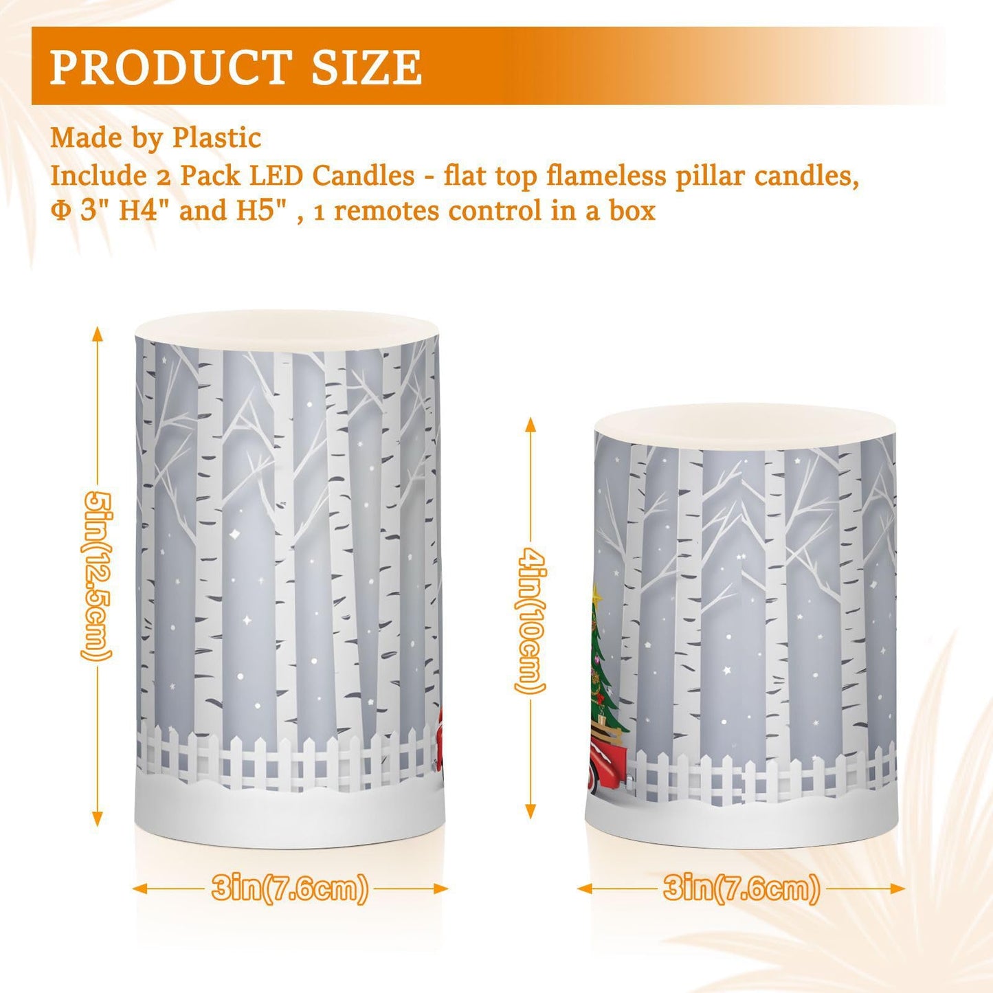 Winter Season with Red Truck Carry Christmas Tree Flickering Flameless Candles Battery Operated with Remote Timer,Tea Light Candles LED Pillar Votive Candles set of 2 for Outdoor Indoor Decorations