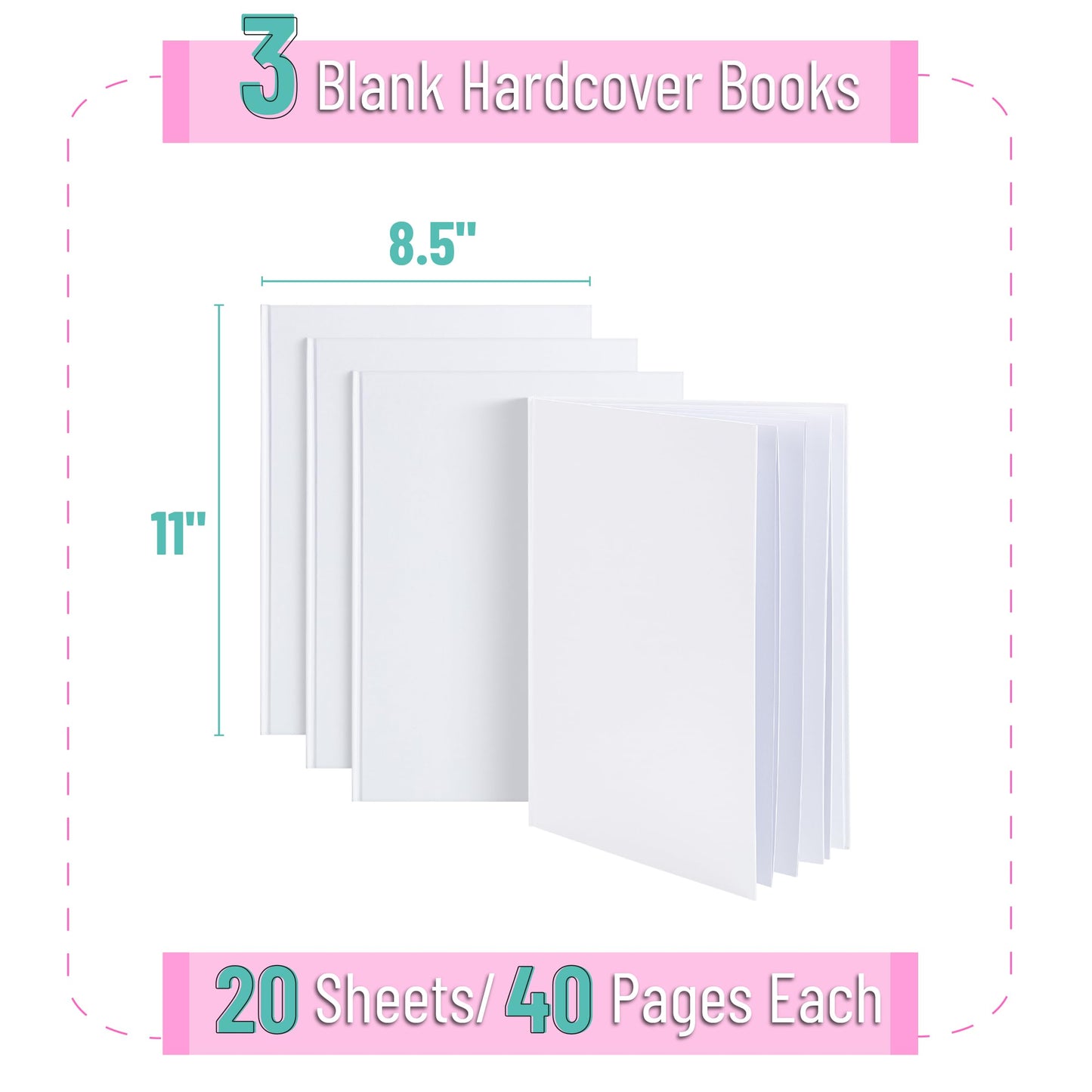Mr. Pen- Blank Hardcover Books, 8.5 x 11 Inches, 40 Pages, 3 Pack, Blank Notebooks for Kids, Notebooks for Kids