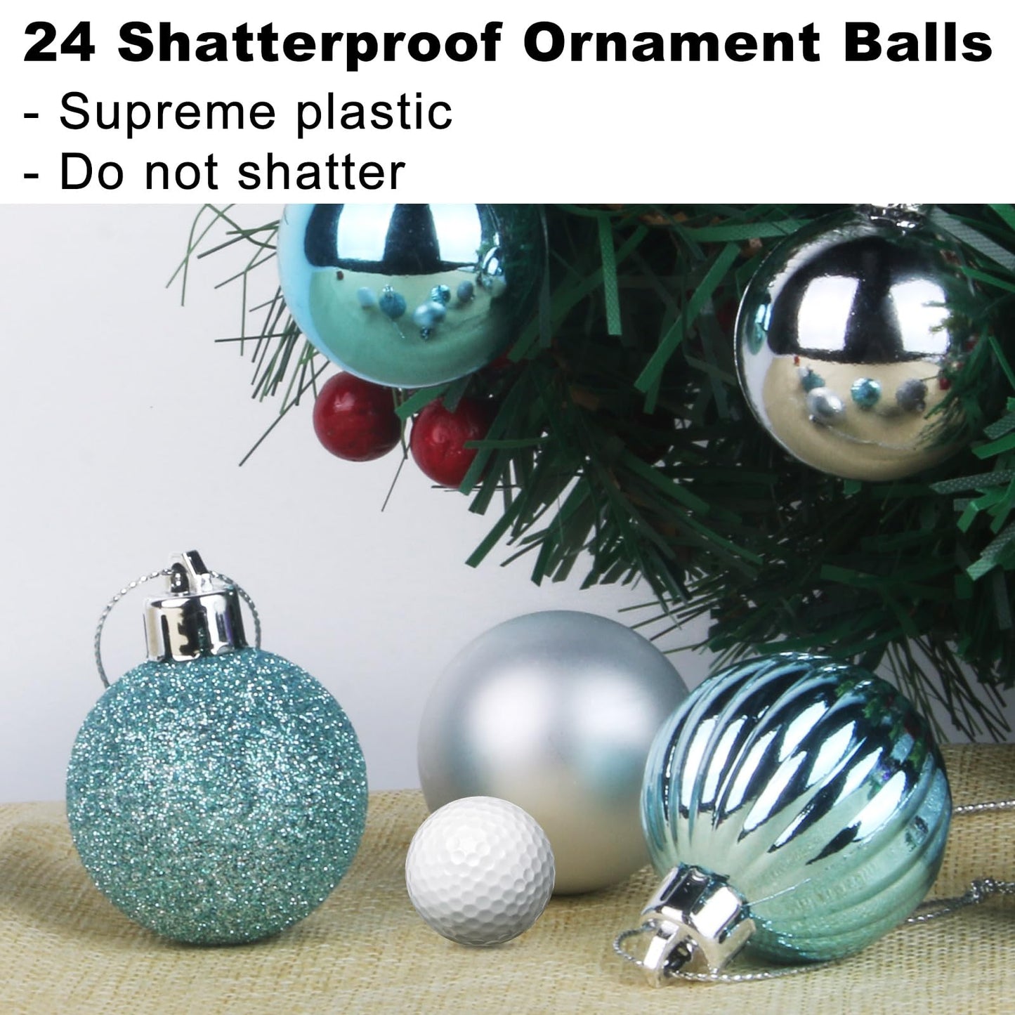 Baby Blue & Silver 3.2" Large Christmas Balls - Christmas Tree Decoration Ornaments Shatterproof Hanging Balls for Birthday Halloween Holiday Wedding Decorations Set of 24pcs
