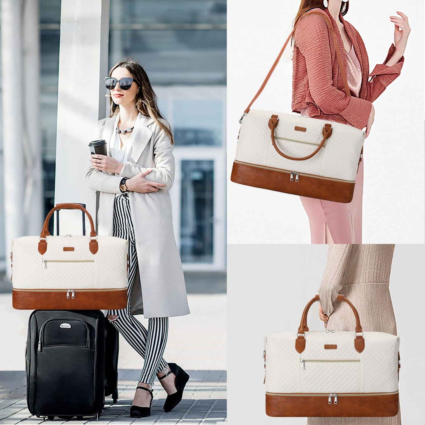 Weekender Bag for Women, Travel Duffel Bag Carry On Overnight Bag with Shoe Compartment Large Nylon Travel Weekend Tote Bag