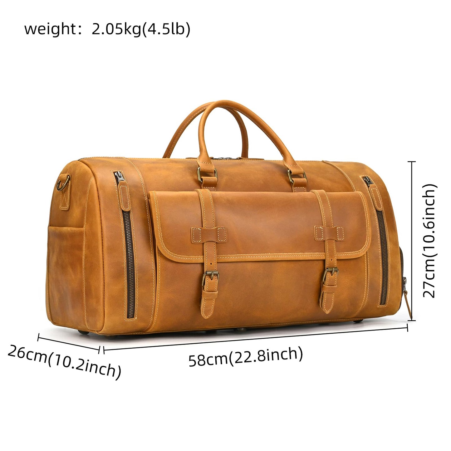 Leather Travel Duffle Bag, Vintage 23" Thick Full Grain Cowhide Travel Bags Leather Overnight Luggage YKK Zipper