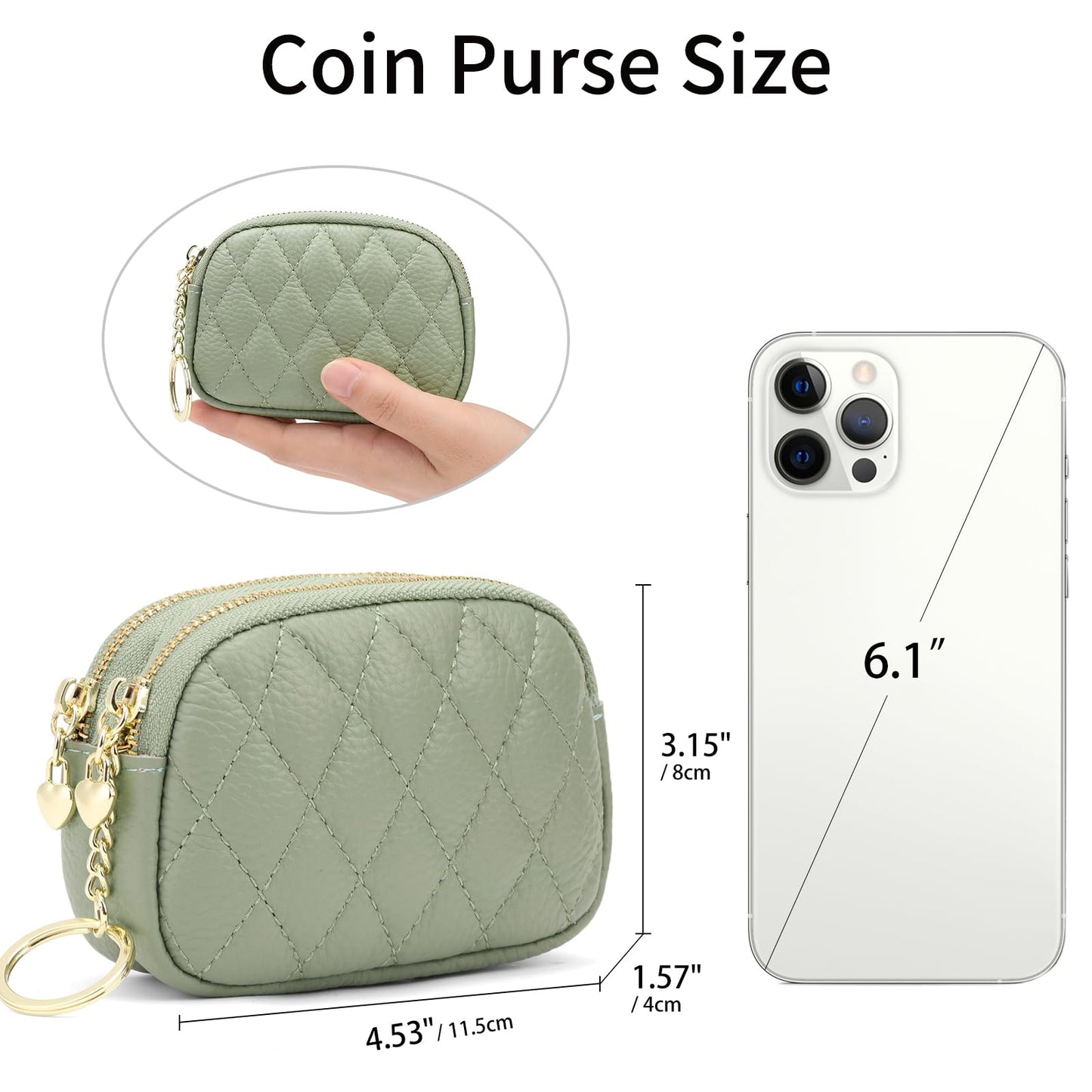 SENDEFN Women's Coin Purse Genuine Leather Wallet Small 2 Zippers Change Pouch Purse with Keychain Ring