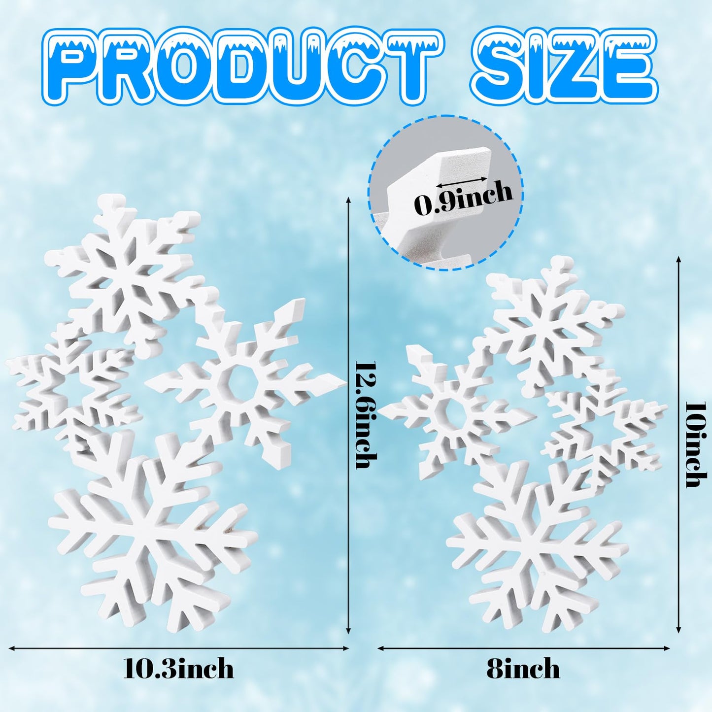 Thyle 2 Sets Christmas Wooden Snowflake Decorations 12.2 Inches 9.5 Inches 3D Winter White Snowflake Tabletop Sign Wonderland Wood Blocks for Xmas Centerpiece Farmhouse Rustic Home Decor