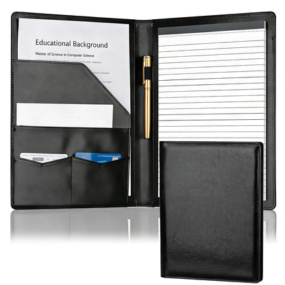 Padfolio Portfolio Binder, Faux Leather Folder, Resume Interview Legal Document Organizer, Letter Sized Writing Pad w/Business Card Holder, A4 Professional Folio for Office Conference (Black)