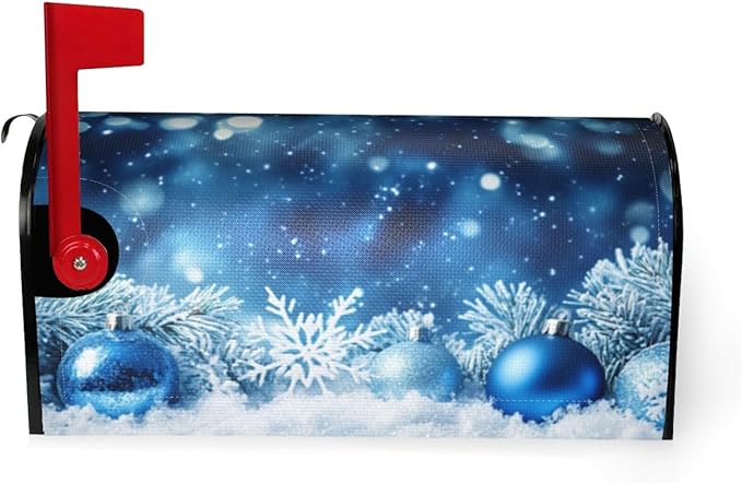 Festive Magnetic Mailbox Cover Blue Ball Snowflake Outdoor Mailbox Protector Holiday Seasonal Decorative Garden Yard Home Standard Size 21 x 18 Inch