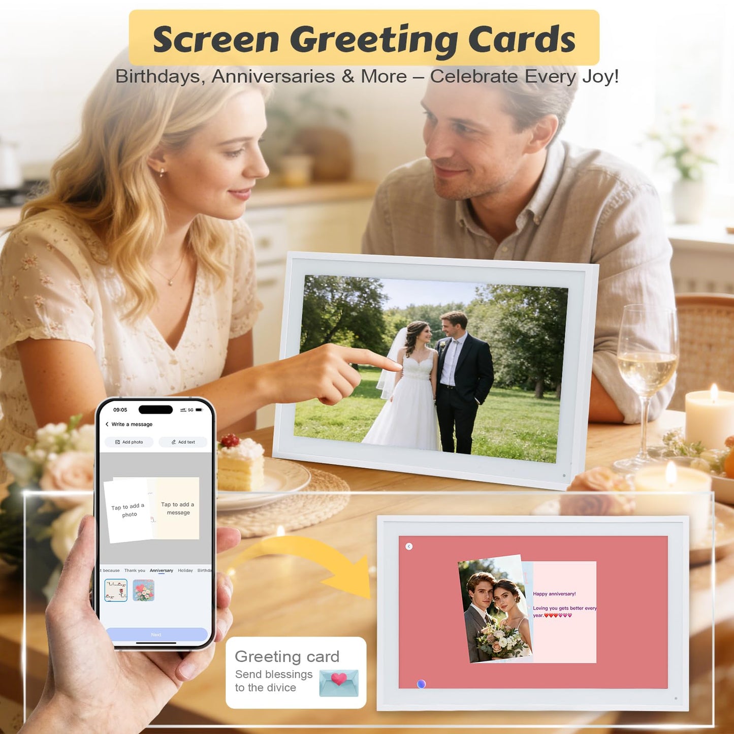 COMIX 15.6" Smart Digital Wall Calendar - WiFi Family Organizer with Sync Google/Outlook/Apple Calendar, Touchscreen Meal Planner & Chore Chart, Digital Photo Frame for Home & Office