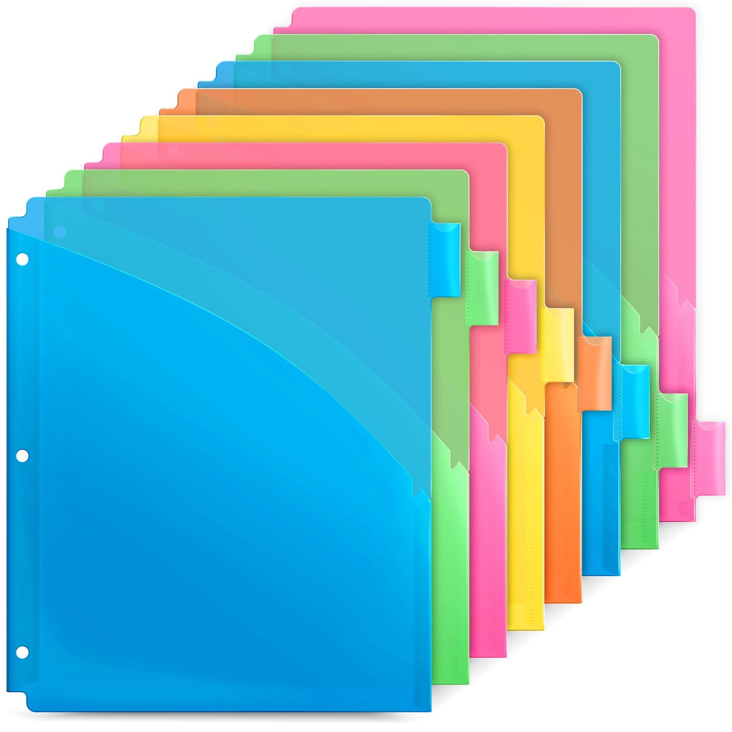 Dunwell 2-Pocket 8 Tab Binder Dividers (3 Sets, 24 Count), Plastic 8 Subject Notebook Dividers with Pockets for 3-Ring Binders, Durable Binder Pocket with Colorful Tabs, Letter Size