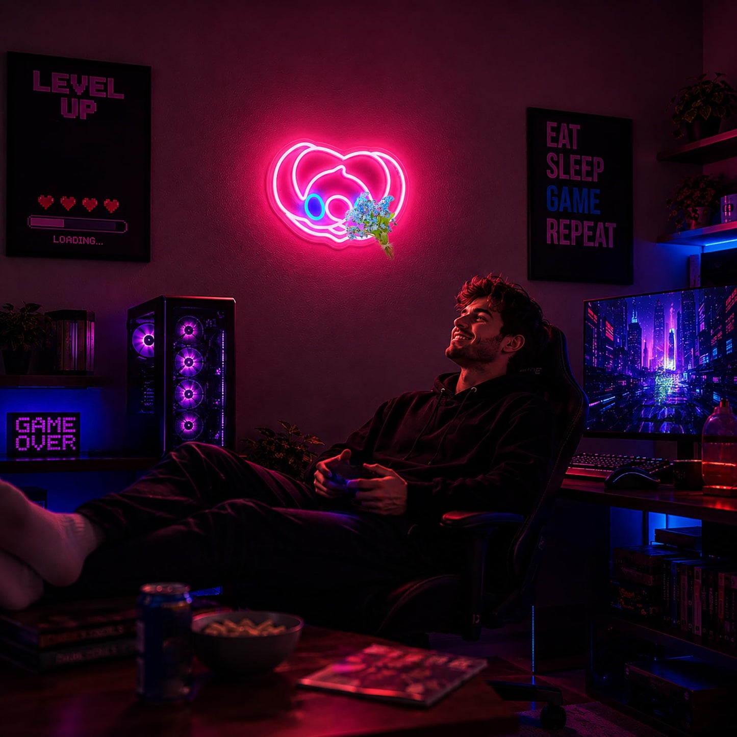 Bkuupau Neon Sign, Anime Neon Signs for Wall Decor LED Light up Signs Home Decor for Bedroom, Man Cave, Gaming Room, Party, Club, Pub, Bar Decoration Christmas Halloween Easter Gift USB Operated