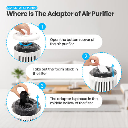 MORENTO Air Purifiers for Home, Air Purifier for Smoke Pet Dander Odors with Fragrance Sponge, Small Air Purifier with Sleep Mode for Bedroom Office, Blue Ambient Light, MR2566, White,1 Pack+3 Modes