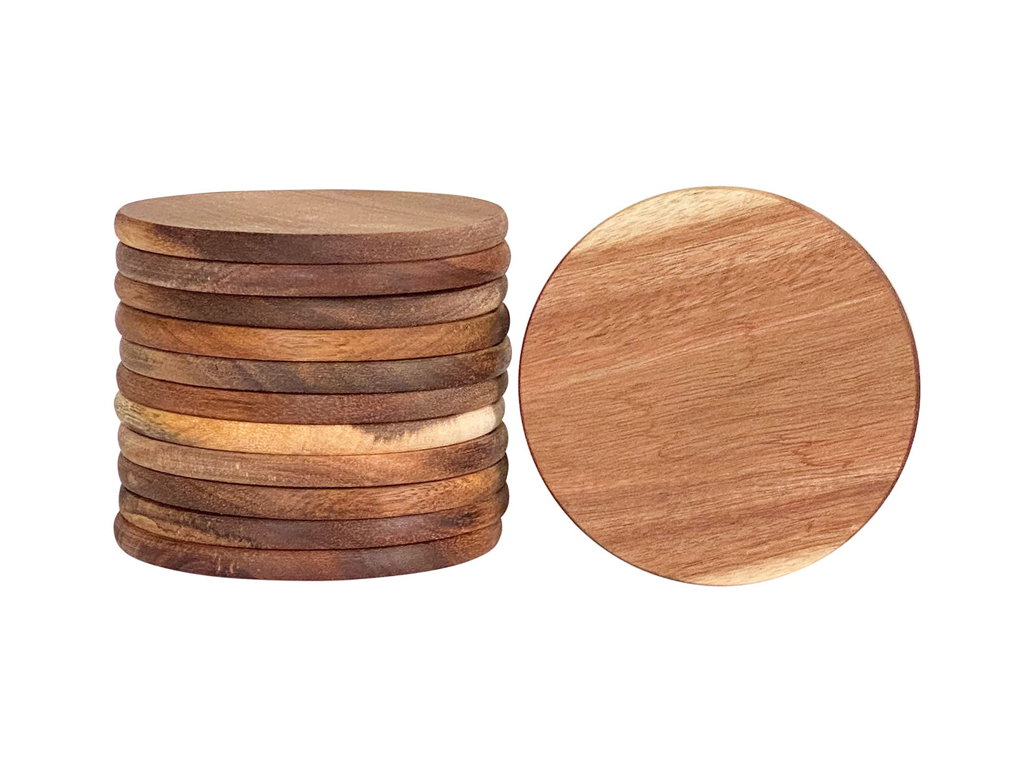 12 Pack Acacia Wood Drink Coasters, 3.74 Inch Round Wooden Cup Coasters