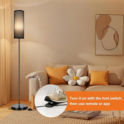 FRIDEKO HOME Floor Lamp, Color Changing Ambient Lighting for Living Room Bedroom, Standing Lamp with App & Remote Control, Tall Corner Lamp for Halloween Home Decor, 9W 800LM, Foot Switch, Black Shade