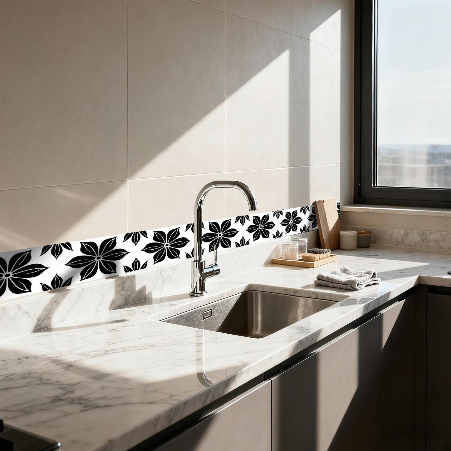 Nuxovilar Wallpaper Border Peel and Stick, Black & White Mosaic Pattern Self-Adhesive Wallpaper, PVC 3.94×16.4 Ft, Ideal for Bathroom, Accent Walls, Modern Decor