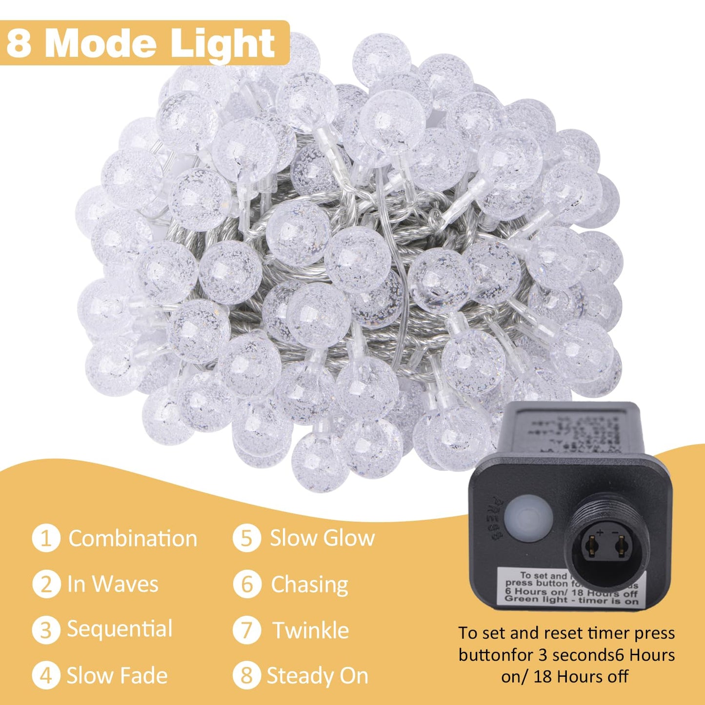 Ogrmar 49 ft 100 LED Globe Ball String Lights 8 Modes Crystal Bubble Ball String Lights with Remote, Timer Function & Connectable for Indoor Outdoor Wedding Christmas Garden Decor (100, Warm White)