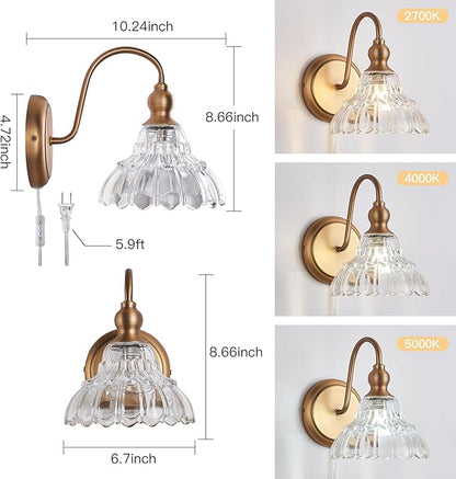 Modern Plug in Wall Sconces Brass Vintage Wall Light Fixtures Antique Vanity Lights for Fireplace Bathroom Bedroom Coffee Room