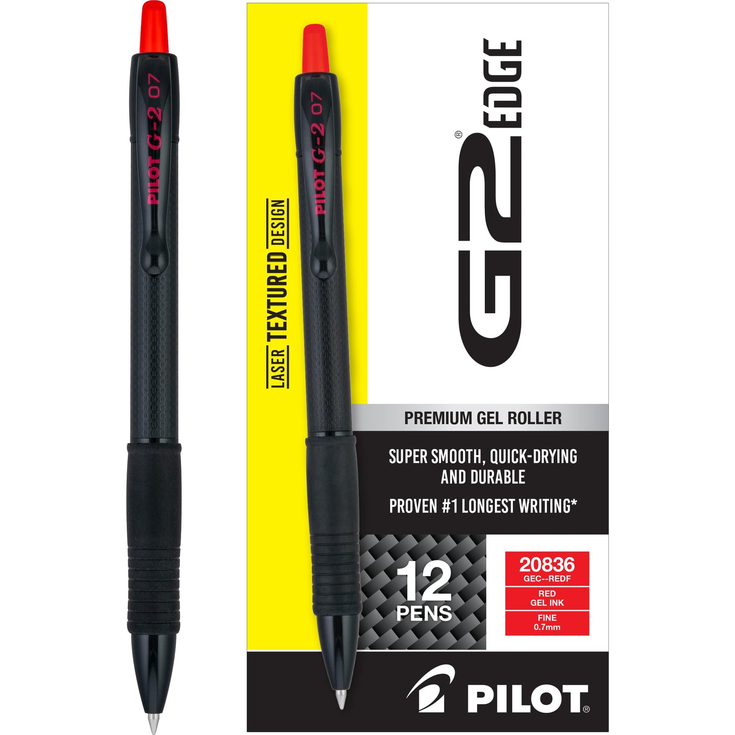 PILOT, G2 Edge Red Premium Gel Roller Pens, Sensory Writing Experience, 12ct box, Fine Point 0.7 mm