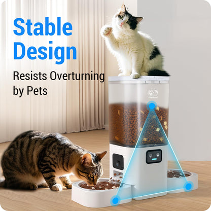 Frienhund Automatic Cat Feeder with Two HD Camera for 2 Cats: 7L Large Automatic Dog Feeder with Night Vision, 5G WiFi Auto Cat Food Dispenser for Multiple Pet, Detachable for Easy Cleaning - 29 Cup