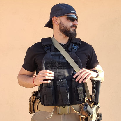 YAKEDA Tactical Battle Belts for Men- Quick Release Trigger Airsoft Belt Heavy Duty Belts with Pouches 7 PCS (Tan)