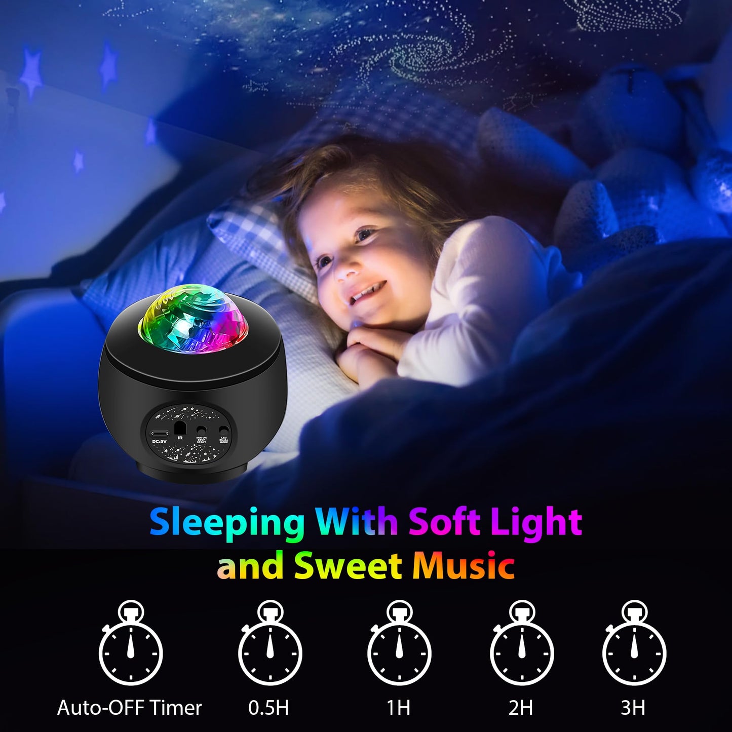 USB Powered Mini Galaxy Night Light Sound-Activated LED Party Light 10ft USB Ideal for Christmas, Raves, Home Karaoke, Dance, Clubs, Bar Parties, Matte Black