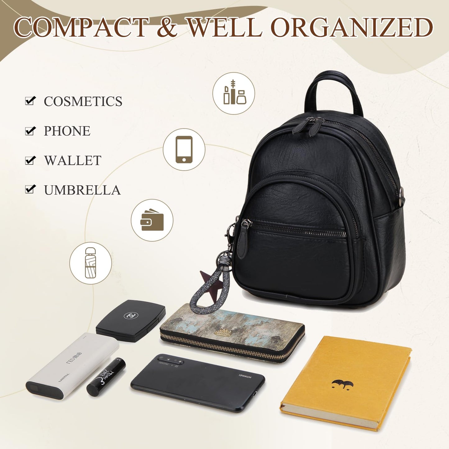 VX VONXURY Mini Backpack Purse,Small Convertible Backpack for Women Ladies with Detachable Straps