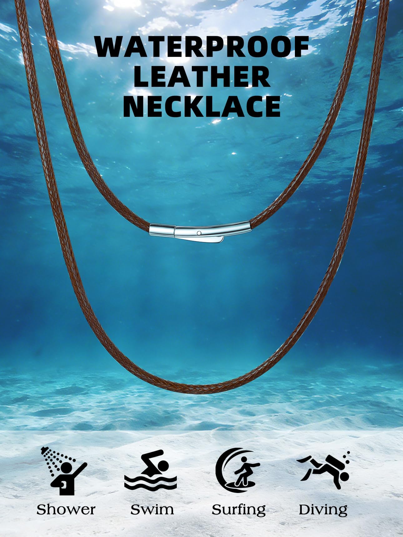 Bestyle Brown Leather Necklace for Men Women,Waterproof Wax Woven Rope Chain with Stainless Steel Clasp, 2MM Leather Cord Necklace for Pendants 16"