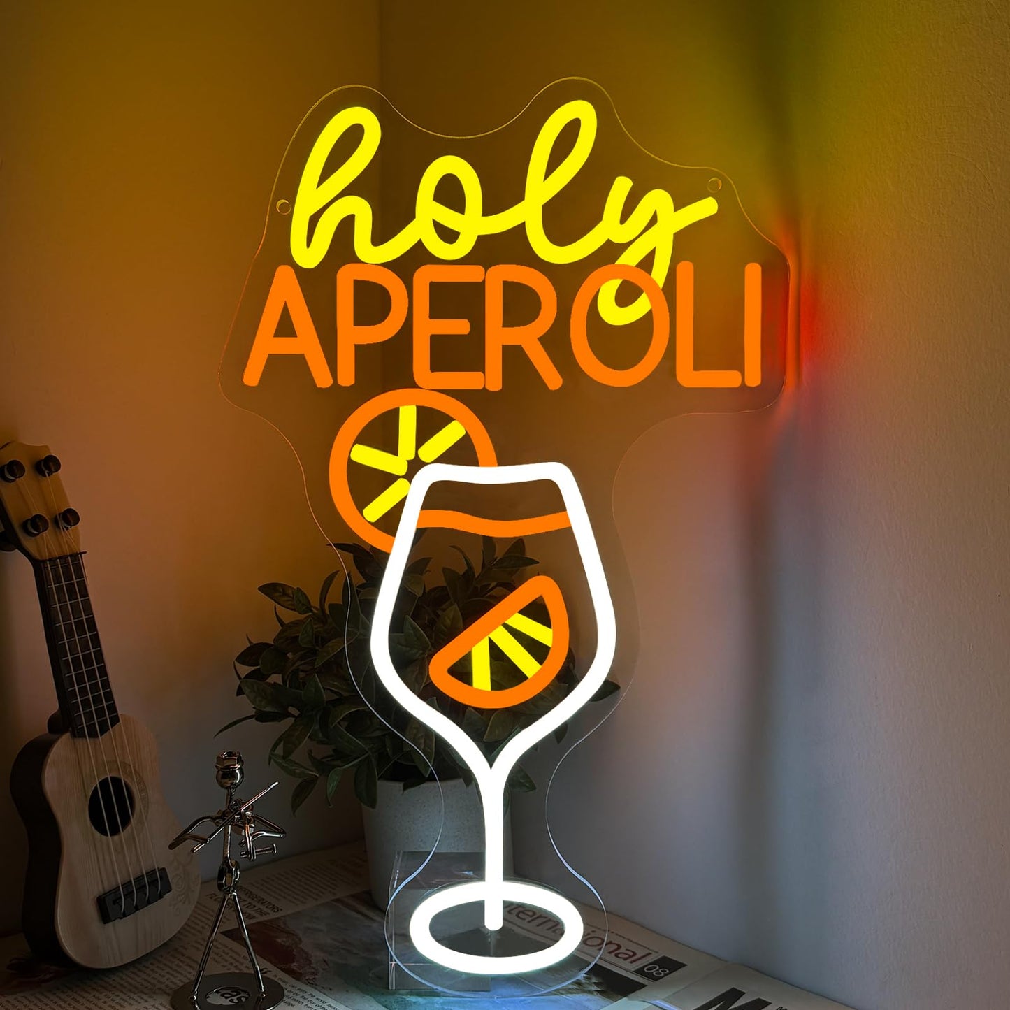 Holy Aperoli Spritz Cocktail Neon Sign, Cocktail Led Neon Light for Home Bar Club Party Man Cave Wall Decor, Dimmable USB Powered Signs Gift for Boy Spritz Lover