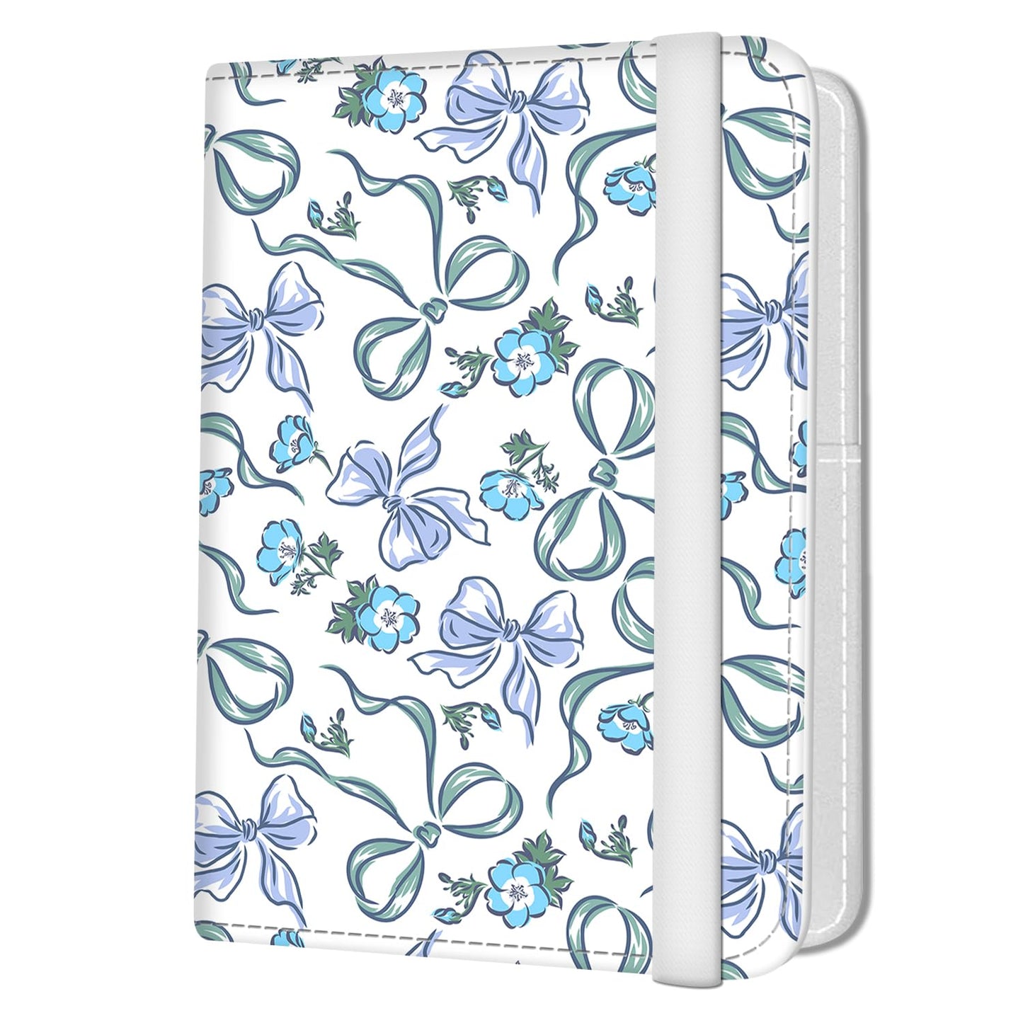 NUGGHU Passport Holder for Travel Essentials, Leather RFID Blocking Passport Wallet Cover Case, Cute Passport Book Holders for Women and Men Blue Bowtie