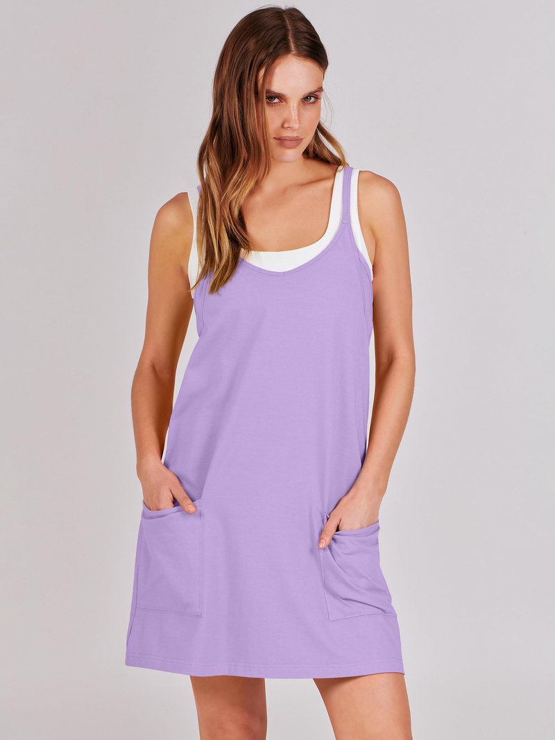 ANRABESS Women Athletic Dress Summer Tennis Workout Active Sports Mini Romper Dress Built in Shorts Travel Vacation Clothes Purple X-Smal