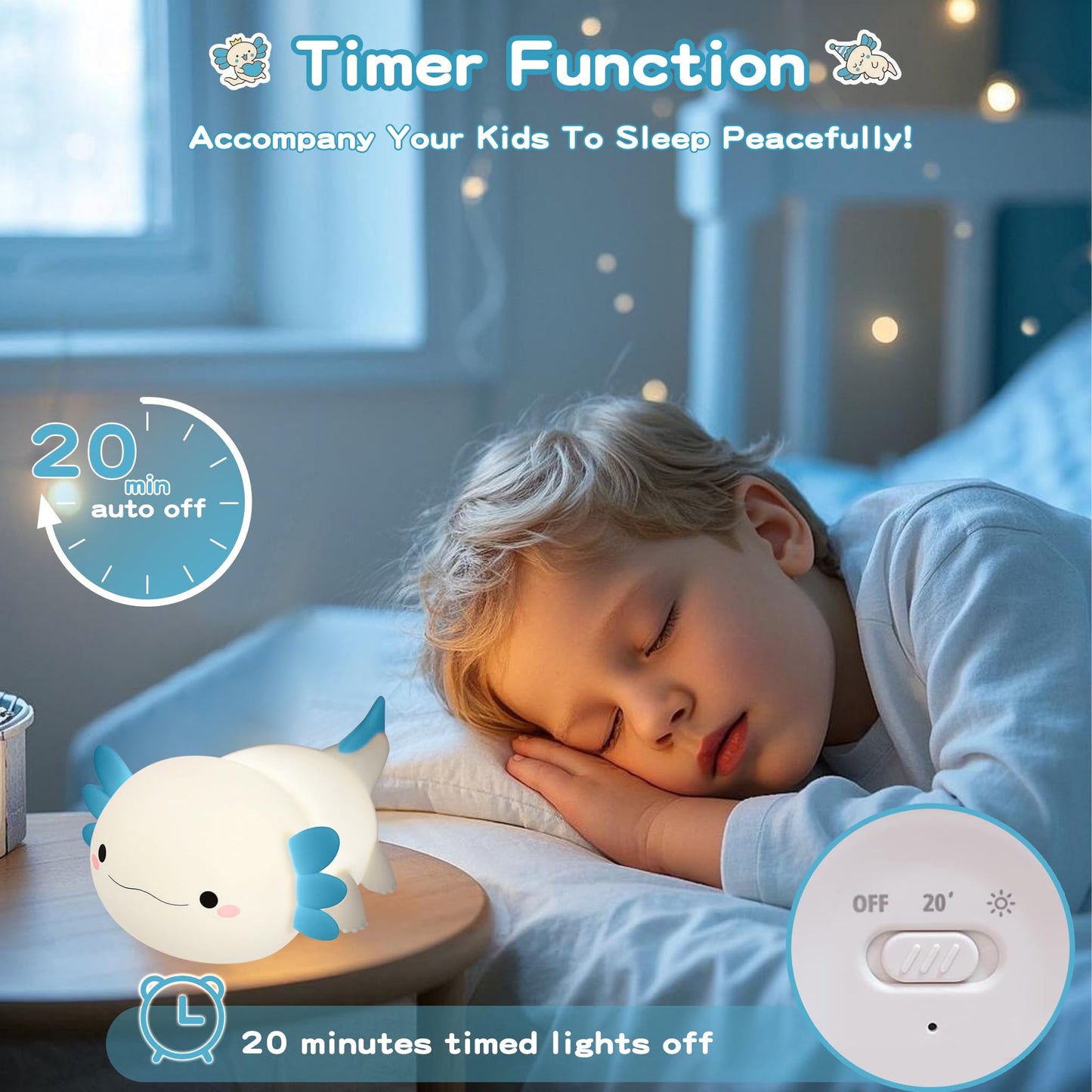 FAMIDUO Axolotl Night Light,Cute Axolotl Lamp,Food Grade Silicone Nursery Nightlight,Rechargeable/Dimmable LED Squishy Novelty Animal Bedside Touch Lamp,Baby Room Decor, Axolotl Gifts for Kids/Boys