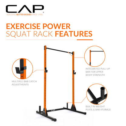 CAP Barbell Power Rack with Pull Up Bar & Attachments - Squat Rack & Strength Training Power Cage for Home Gym - Orange