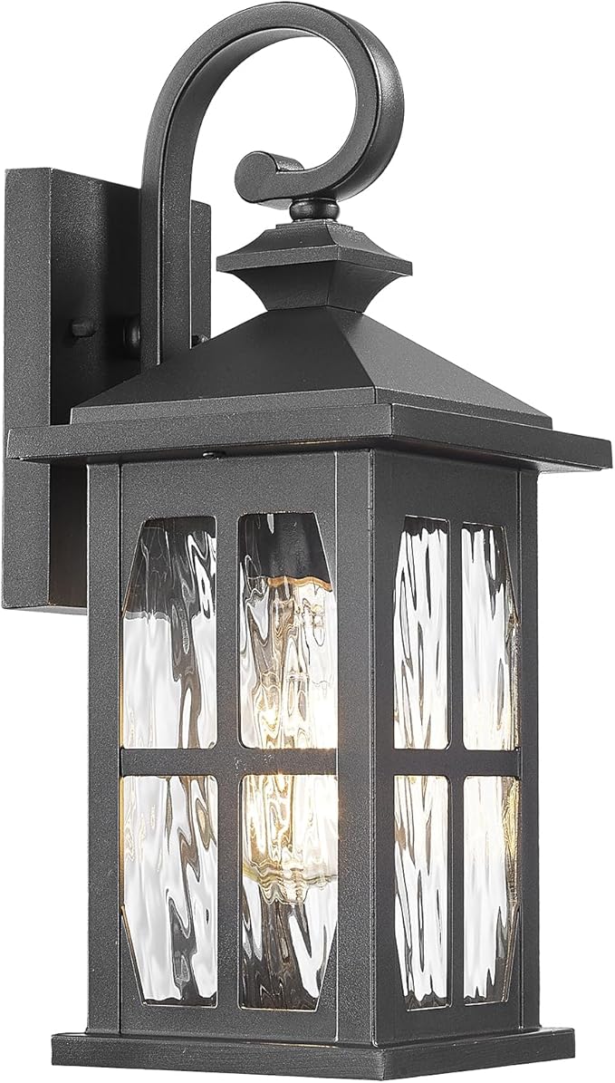 Darkaway Outdoor Light Fixtures Wall Mount, Outside Wall Lights Exterior Lighting Fixture with Water Ripple Glass Outdoor Wall Sconce for House Porch Hallway Garage Front Door