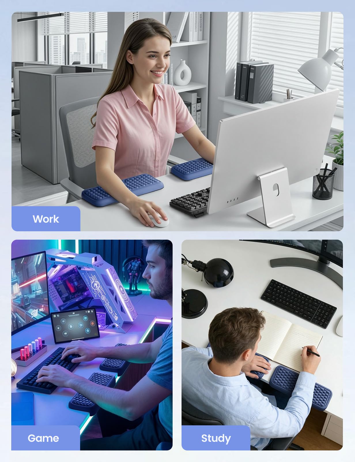 Vaydeer 2Pcs Elbow Rest Pad, L-Shaped Arm Rest Elbow Pad, Desk Edge Cushion, Ergonomic Memory Foam Wrist Rest Support Keyboard Mouse Padding for Palm Hand Office Computer Home Gaming Accessories-Black