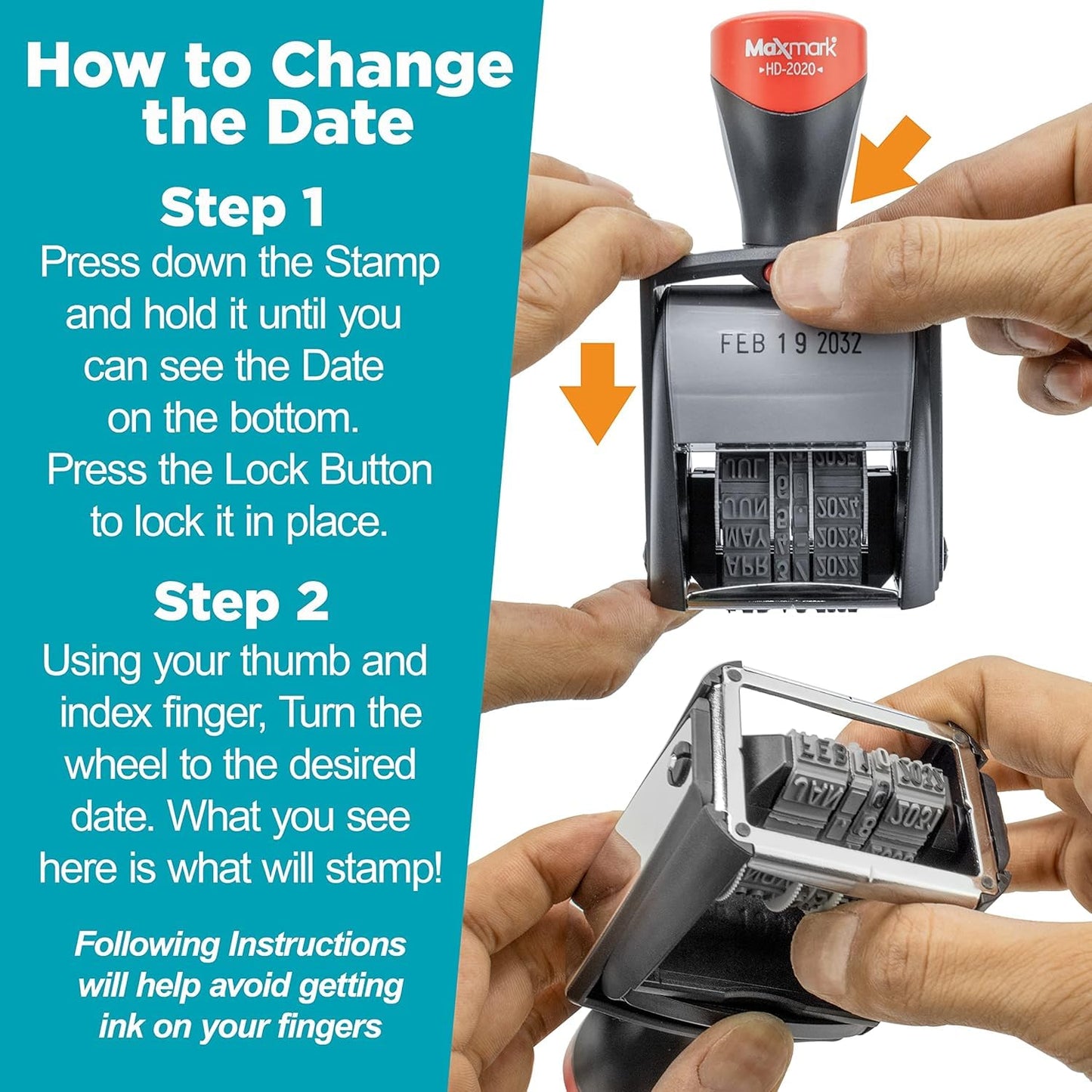 MaxMark Heavy Duty Date Stamp, Large Date Size - Exclusive 12-Year Band - Black Ink